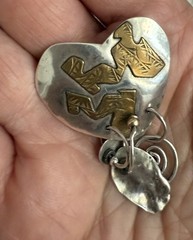 Signed Vintage BOGGIO Sterling Heart pendant with brass accents 6.6g