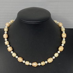 Simulated Pearl Necklace Baroque Cream Peach Collar Vintage Fish Hook Clasp 17″