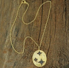 Genuine Diamond Star 18K Gold Plating Fine Silver Disc Charm Necklace RD836