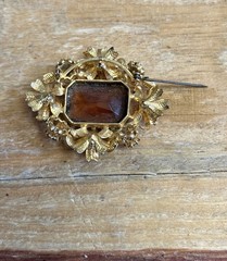 Vintage Amber Rhinestones Brooch Pin. Made In Austria.