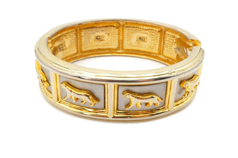 Vintage Bangle Bracelet Gold Silver Tone Panther 6.5″