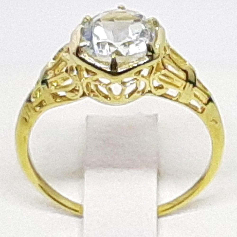 Antique Filigree 1.03ctw Aquamarine 14K Yellow Gold 925 Silver Ring