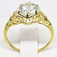 Antique Filigree 1.03ctw Aquamarine 14K Yellow Gold 925 Silver Ring