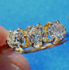 Original EARTH MINED DIAMOND 3 stone Deco Anniversary Wedding Ring Antique Band