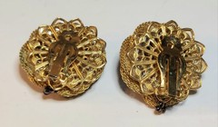 Vintage Purple AB Aurora Borealis Glass Beaded Clip Earrings In Gold Tone Mesh