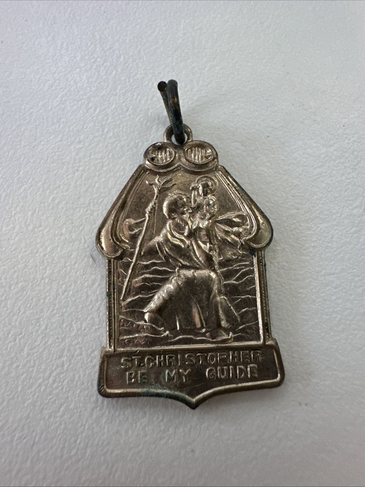 Vintage St Christopher Be My Guide Catholic Medal Bronze Tone Religious Charm