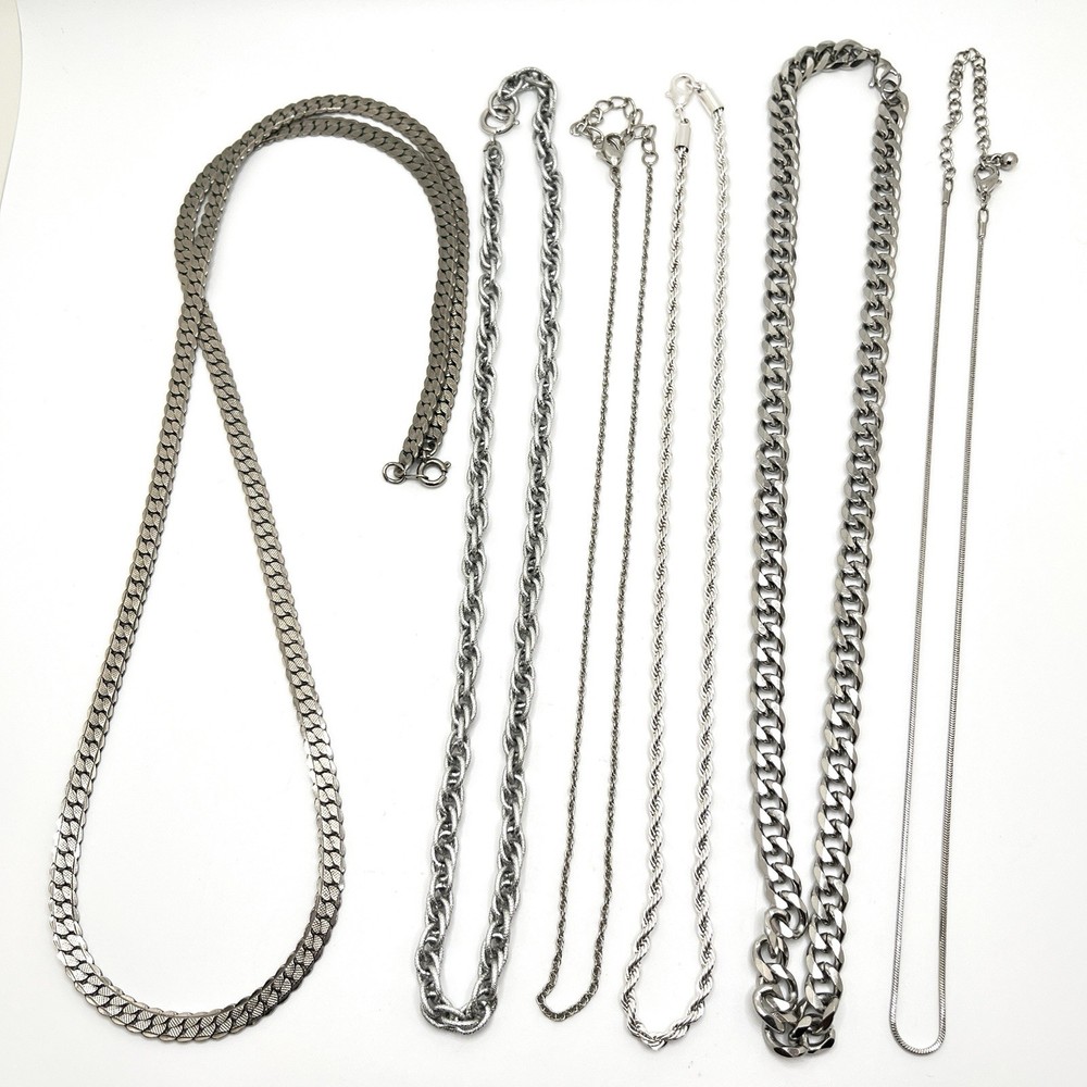 Vintage Lot of 6 Silver Tone Chain Necklaces Assorted