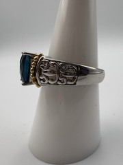 925 Sterling Silver And Gold Tone Blue Spinel Ring Size 8