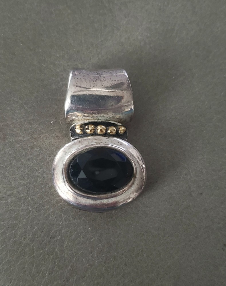 Vintage Silver & Gold Slide Pendant With Dark Stone – 1.75 In