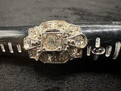Vintage Estate Sale Uncas Art Deco Paste Rhodium Plated Ring Size 5.5