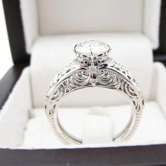 Art Deco Style Round Cut Lab Created Diamond 14k White Gold FN Wedding Ring