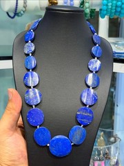 Rare Antique Large Flat Coin Lapis Lazuli Necklace 100% Real Natural