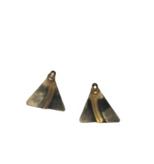Vintage Unbranded Enamel & Goldtone Metal Pierced Earrings Black 1” Triangle