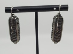 Vintage BEN-AMUN Modernist Silver Bar Dark Red Stripe Dangle Pierced Earrings