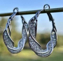 Vtg Sterling Silver Hoop Earrings Twisted Rhinestone Mesh Pierced 925 Leverback