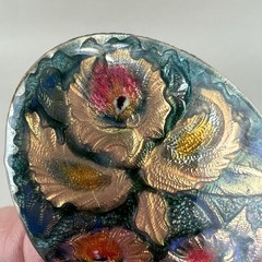 Vintage Enamel Copper Brooch Iris Flower q3z
