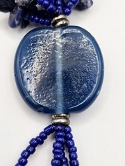 Vintage Glass Beaded Tassel Necklace Blue Native Boho Sodalite Southwestern