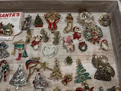 60 Vintage Christmas Tree Santa Angel Signed & Unsigned Pin Lot Brooches
