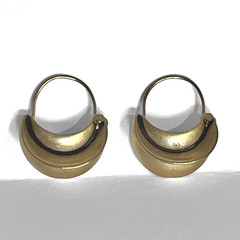 VTG Crescent Hoop Earrings Gold Tone Wire Dangle Pierced Tribal Runway Antiqued