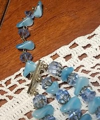 Vintage Laguna Necklace, Aurora borealis crystal, 3 Strand,Blue, 16″ Adjustable