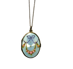 EXQUISITE Antique 935 Silver DOUBLE Sided ENAMEL GUILLOCHE Locket Necklace