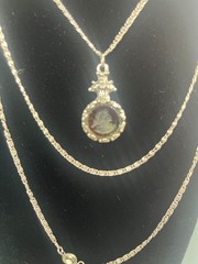 Vintage GOLDETTE Signed 3-Strand Necklace Intaglio Reverse Cameo Pendant As Is
