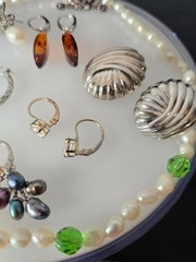 925 jewelry lot w/ fresh pearls Baltic amber and crystals signed