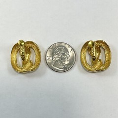 JS Gold Tone Screw Back Clip On Earrings Double Twisted Loop Button Style