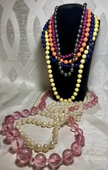 Lot Of 7 Vintage Beaded Necklaces Colorful Retro Lucite & More Statement Jewlery