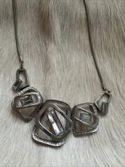 Vintage Silver Tone Necklace With 5 Clear Stones