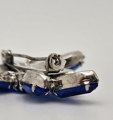 Beautiful Large Silver-Toned Brooch with Brilliant Blue Marquise Rhinestones