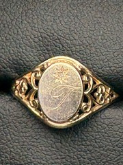 Antique 10K Yellow Gold Signet Ring With Diamond In Sun, Size 5.5 PSCO Filigree
