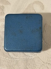 Vtg Matching Tie Bar & Cufflink Set Blue & White Enamel SilverTone W/ Box Retro