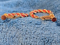 Vintage Napier Twisted Hoop Earrings Red Cord Gold Plated Clip On Screw Back