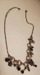 Vtg Black Beads And Crystal Charms On A Silver 18″ Chain