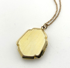Antique Edwardian Gold Filled Shield Locket Necklace Floral Engraved 21 In