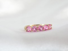 Vintage Sterling Silver 925 Gold on Pink Topaz 5 Stone Ring Size 9