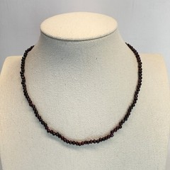 Vintage Round Garnet Bead Strand Necklace Sterling Silver Dark Red Burgundy