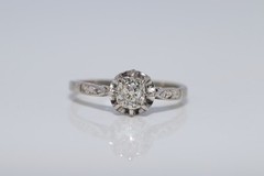 Antique Circa 1920s Art Deco 18k Gold Natural Old Cut Diamond Solitaire Ring