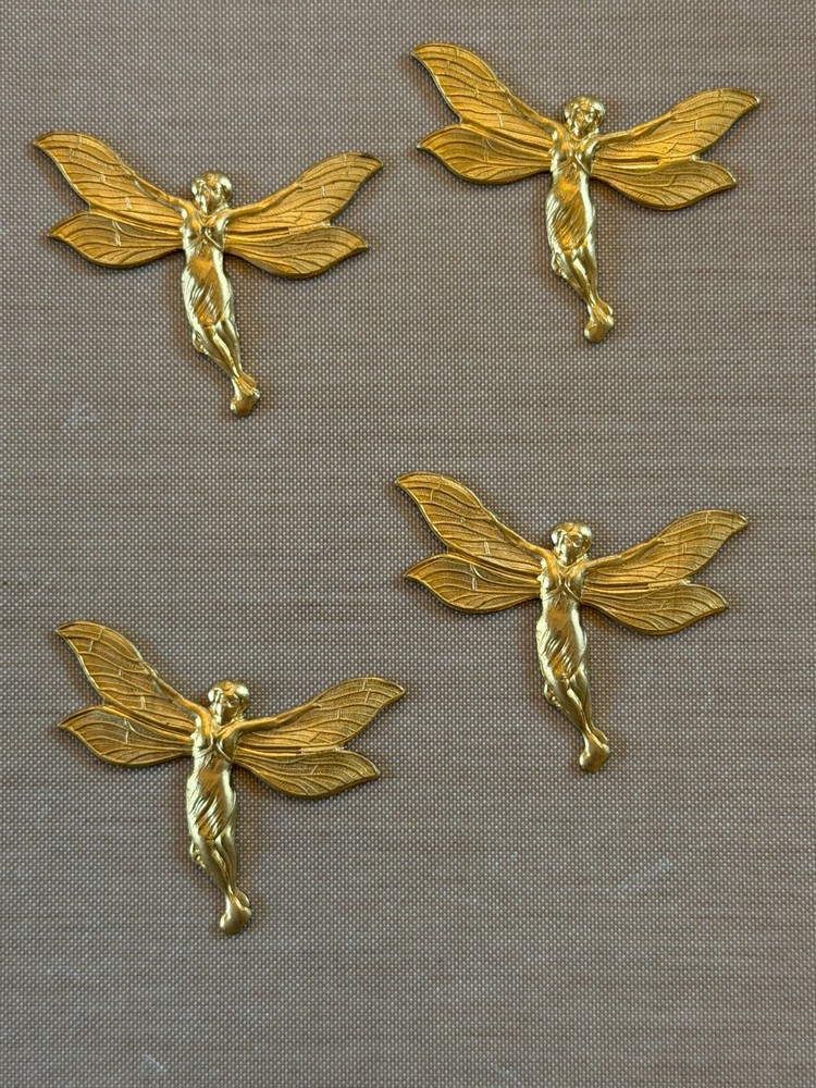 Vintage NOS Brass Fairy Stampings Art Nouveau Winged Nymph Jewelry Findings Lot