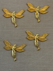 Vintage NOS Brass Fairy Stampings Art Nouveau Winged Nymph Jewelry Findings Lot