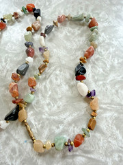 Lot of 2 Vintage Beggars Bead Necklace Polished Stone Multicolor 16 inch Barrel