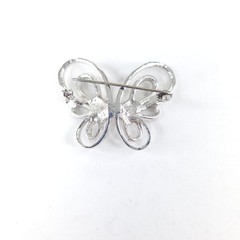 Vintage Silvertone and Rhinestones Openwork Butterfly Brooch Pin Unsigned