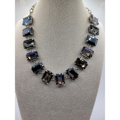 Smoky Glass Necklace AB Prong Set Stones 18″ Adjustable Statement READ