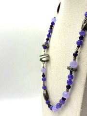 Purple Glass And Silver Metal Charms Art Deco Beaded Necklace 24 Inch