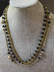 Vintage Triple Strand Statement Necklace Glass Bead Chain Gold Tone Boho Career