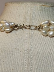 Vtg 3 Strand Baroque Freshwater Pearl Necklace Teardrop Metal Spacers 16-18-22″