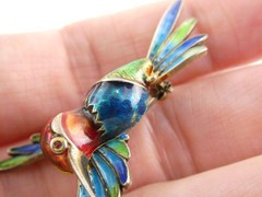 Italian Alioto Adriana Gilt 800 Silver Enameled Hummingbird Pin Brooch 5g 45mm