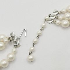 Triple Strand Chunky Simulated Faux Pearl Knotted Necklace Vintage Japan 24 Inch