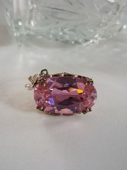 Pink Topaz CZ Statement Ring With Dangling Butterfly Charm 7 Sterling Silver